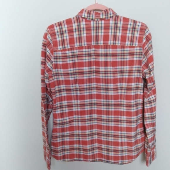 Eddie Bauer Orange and White Plaid Flannel Button Down Shirt Size Medium - Picture 4 of 11